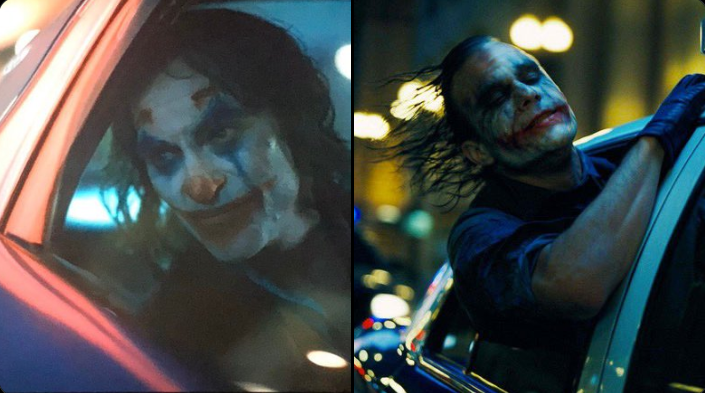health ledger and joaquin pheonix joker comparison in car scene